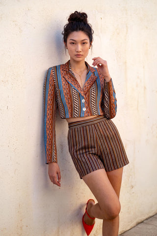 Co-ord Set Contemporary Wear - Brown Circuit Crop Blazer Shorts by Nautanky