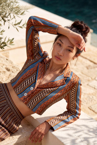 Co-ord Set Contemporary Wear - Brown Circuit Crop Blazer Shorts by Nautanky