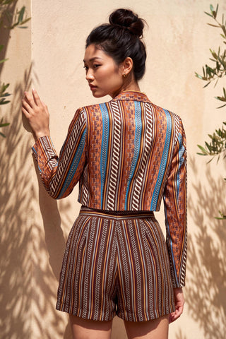 Co-ord Set Contemporary Wear - Brown Circuit Crop Blazer Shorts by Nautanky