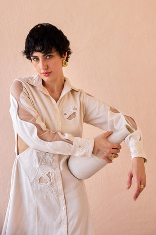 Shirt Dress Contemporary Wear - Peach Floret Flicker by The Loom Art
