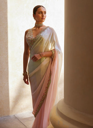 Saree Set Festive Wear - Multicolor Organza Saree Set by Tamanna Punjabi Kapoor