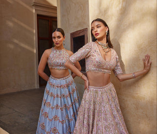 Lehenga Set Pastel Wear - Blue Mirror Lehenga Set by Tamanna Punjabi Kapoor