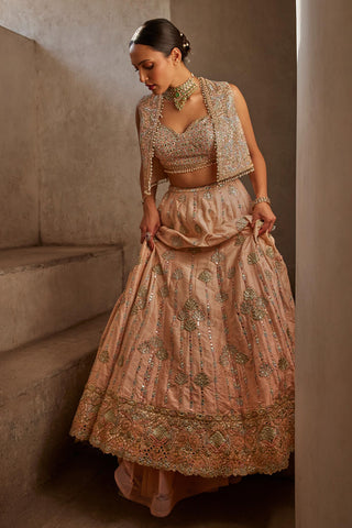 Lehenga With Jacket Couture Wear - Peach Lehenga Jacket Set by Tamanna Punjabi Kapoor