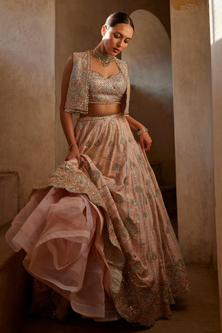 Lehenga With Jacket Couture Wear - Peach Lehenga Jacket Set by Tamanna Punjabi Kapoor
