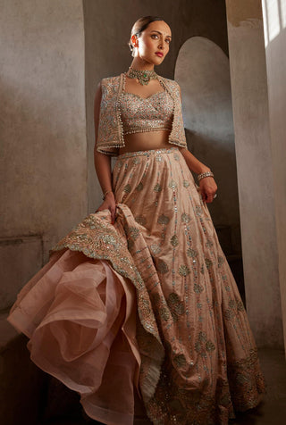 Lehenga With Jacket Couture Wear - Peach Lehenga Jacket Set by Tamanna Punjabi Kapoor