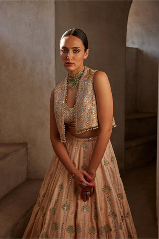 Lehenga With Jacket Couture Wear - Peach Lehenga Jacket Set by Tamanna Punjabi Kapoor