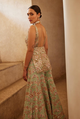 Sharara Set Festive Wear - Green Sleeveless Sharara Set by Tamanna Punjabi Kapoor