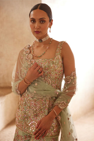 Sharara Set Festive Wear - Green Sleeveless Sharara Set by Tamanna Punjabi Kapoor