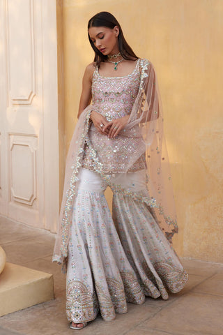 Gharara Set Heritage Wear - Ivory Mirror Gharara Set by Tamanna Punjabi Kapoor