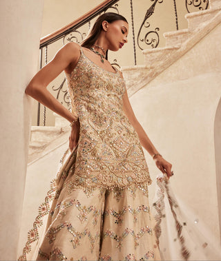 Gharara Set Mirror Wear - Ivory Chevron Gharara Set by Tamanna Punjabi Kapoor