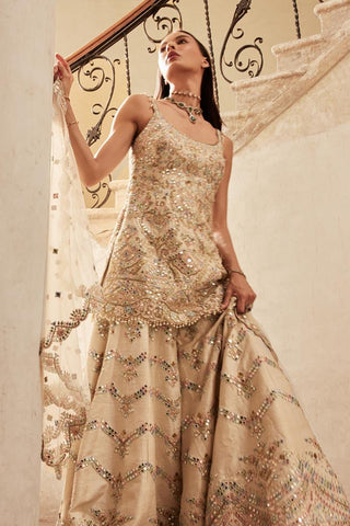 Gharara Set Mirror Wear - Ivory Chevron Gharara Set by Tamanna Punjabi Kapoor