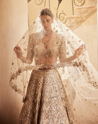 Lehenga Set Bridal Wear - Gold Mirror Lehenga Set by Tamanna Punjabi Kapoor