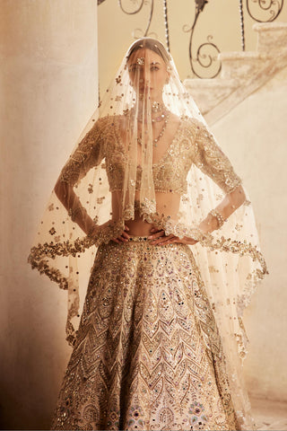 Lehenga Set Bridal Wear - Gold Mirror Lehenga Set by Tamanna Punjabi Kapoor