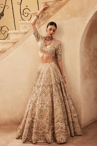 Lehenga Set Bridal Wear - Gold Mirror Lehenga Set by Tamanna Punjabi Kapoor