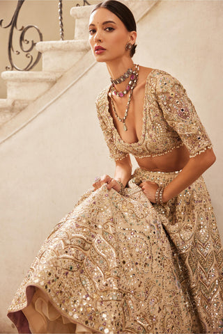 Lehenga Set Bridal Wear - Gold Mirror Lehenga Set by Tamanna Punjabi Kapoor