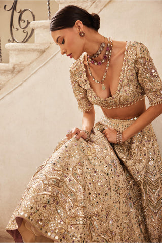 Lehenga Set Bridal Wear - Gold Mirror Lehenga Set by Tamanna Punjabi Kapoor