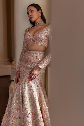 Lehenga Set Bridal Wear - Pink Fit and Flare Lehenga Set by Tamanna Punjabi Kapoor