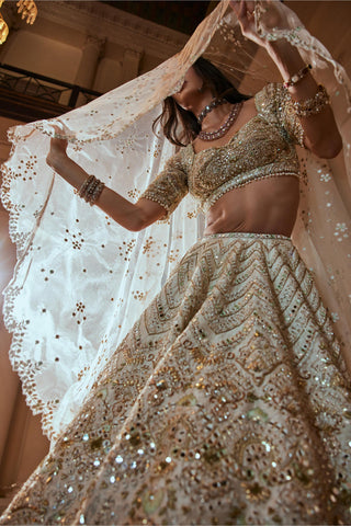 Lehenga Set Heritage Wear - Beige Raw Silk Lehenga Set by Tamanna Punjabi Kapoor