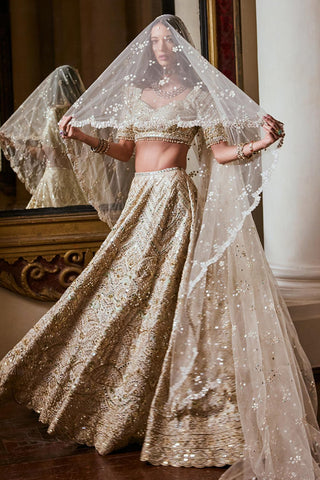 Lehenga Set Heritage Wear - Beige Raw Silk Lehenga Set by Tamanna Punjabi Kapoor
