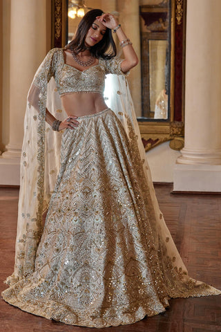 Lehenga Set Heritage Wear - Beige Raw Silk Lehenga Set by Tamanna Punjabi Kapoor