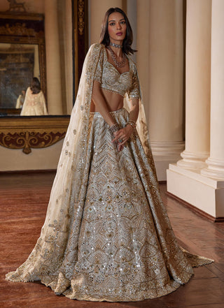 Lehenga Set Heritage Wear - Beige Raw Silk Lehenga Set by Tamanna Punjabi Kapoor