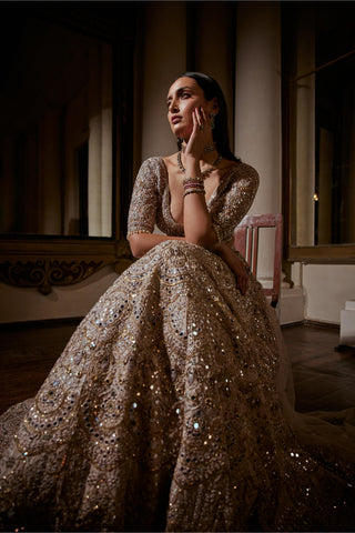 Lehenga Set Mirror Wear - Pink Mirror Lehenga Set by Tamanna Punjabi Kapoor
