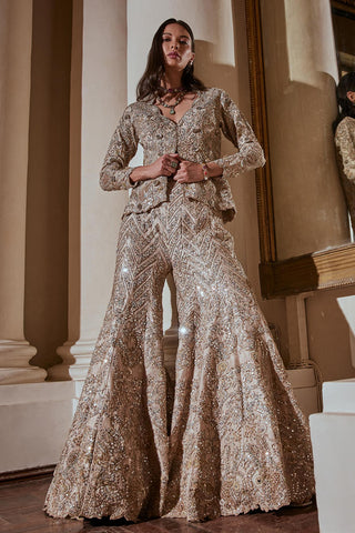 Sharara Set Festive Wear - Gray Mirror Sharara Set by Tamanna Punjabi Kapoor