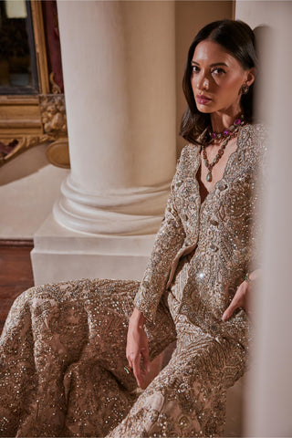 Sharara Set Festive Wear - Gray Mirror Sharara Set by Tamanna Punjabi Kapoor