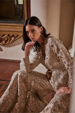 Sharara Set Festive Wear - Gray Mirror Sharara Set by Tamanna Punjabi Kapoor