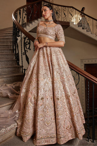 Lehenga Set Mirror Wear - Peach Mirror Lehenga Set by Tamanna Punjabi Kapoor