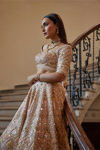 Lehenga Set Mirror Wear - Peach Mirror Lehenga Set by Tamanna Punjabi Kapoor