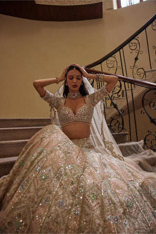 Lehenga Set Bridal Wear - Ivory Embroidery Lehenga Set by Tamanna Punjabi Kapoor