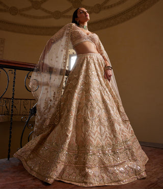 Lehenga Set Couture Wear - Peach Self Embroidered Lehenga Set by Tamanna Punjabi Kapoor