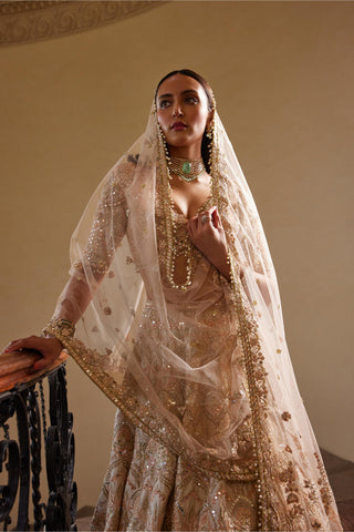 Lehenga Set Couture Wear - Peach Self Embroidered Lehenga Set by Tamanna Punjabi Kapoor
