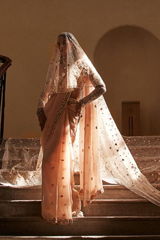 Saree Set Festive Wear - Peach Organza Saree Set by Tamanna Punjabi Kapoor