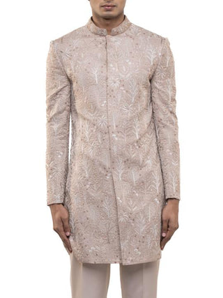 Pink Tropical Embroidery Sherwani Set