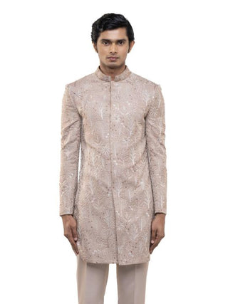 Pink Tropical Embroidery Sherwani Set