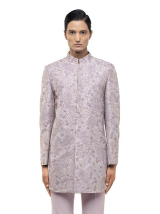 Purple Floral Embroidered Sherwani Set