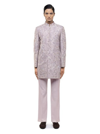 Purple Floral Embroidered Sherwani Set