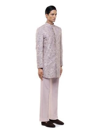 Purple Floral Embroidered Sherwani Set