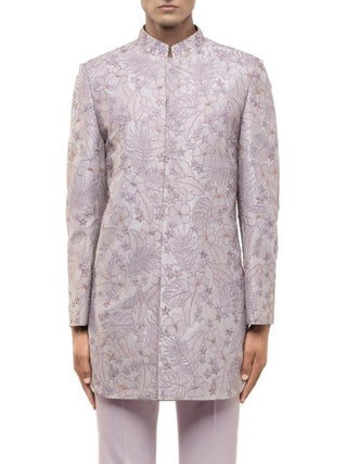 Purple Floral Embroidered Sherwani Set