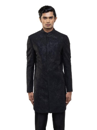 Black Tropical Embroidered Sherwani Set