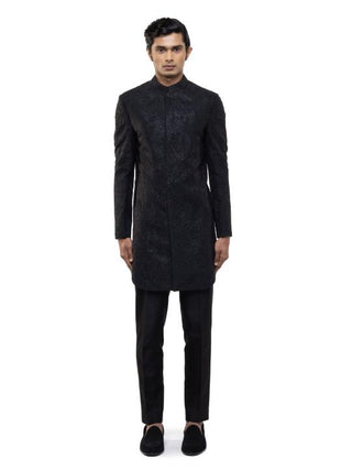 Black Tropical Embroidered Sherwani Set
