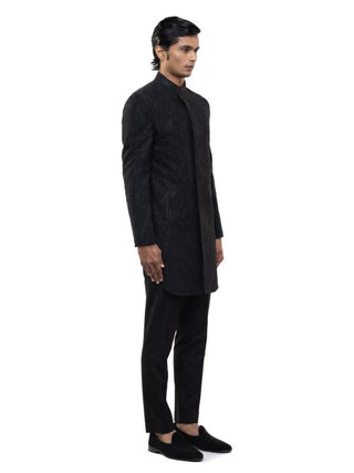 Black Tropical Embroidered Sherwani Set
