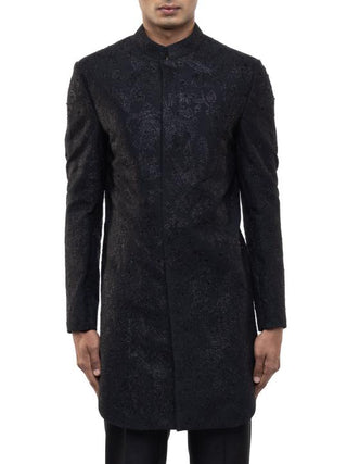Black Tropical Embroidered Sherwani Set