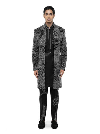 Black Embroidery Open Sherwani Set