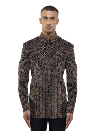 Black art deco bandhgala set