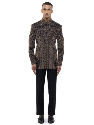 Black art deco bandhgala set