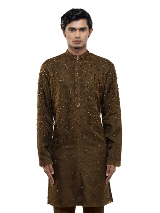Brown applique embroidered kurta set