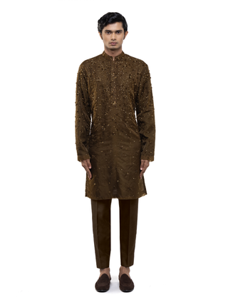 Brown applique embroidered kurta set